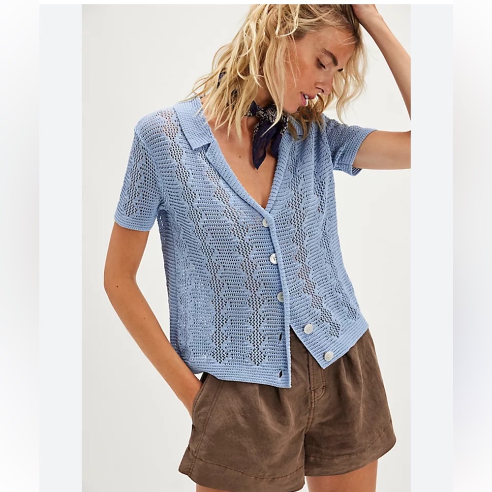 Free People Diamond Polo  Short Sleeve Cardigan